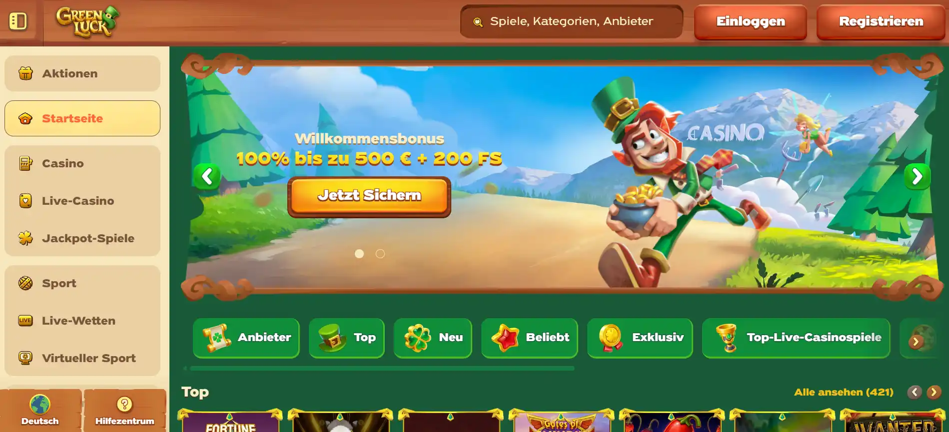 Aktuelle Ansicht der offiziellen Greenluck Welcome Bonus Seite mit Bonusregeln